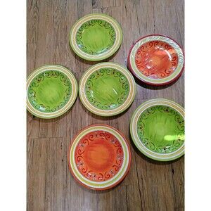 PIER 1 Imports Pasilla Decorative Green &Red Dinner Plates Set Of 6 Replacements